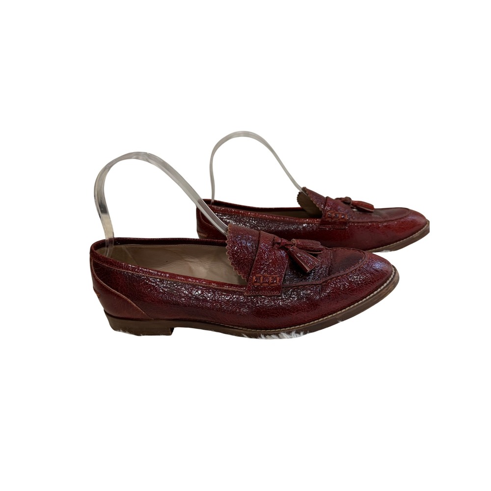J.Crew Oxblood Red Cracked Patent Leather Tassel Loafers Made in Italy Sz 7.5